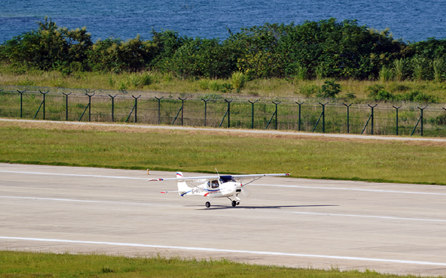 An AG50 light-sport aircraft takes off from Zhanghe airport for its maiden flight in Jingmen, Central China