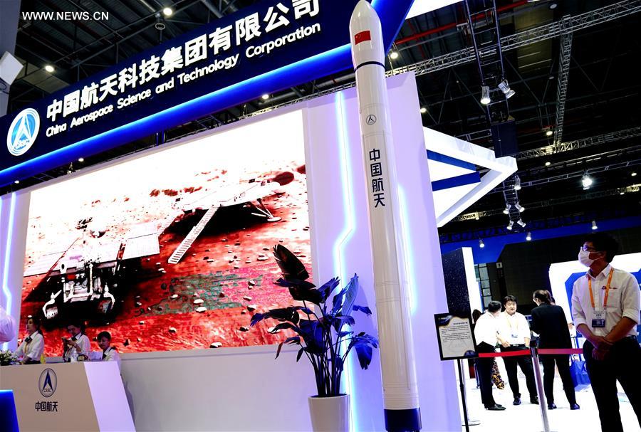 Photo taken on Sept. 15, 2020 shows a rocket model at the 22nd China International Industry Fair (CIIF) in east China