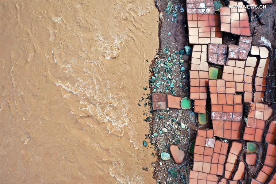 Aerial photo taken on Sept. 28, 2020 shows salt pans in Naxi Township of Mangkam County, Qamdo, southwest China