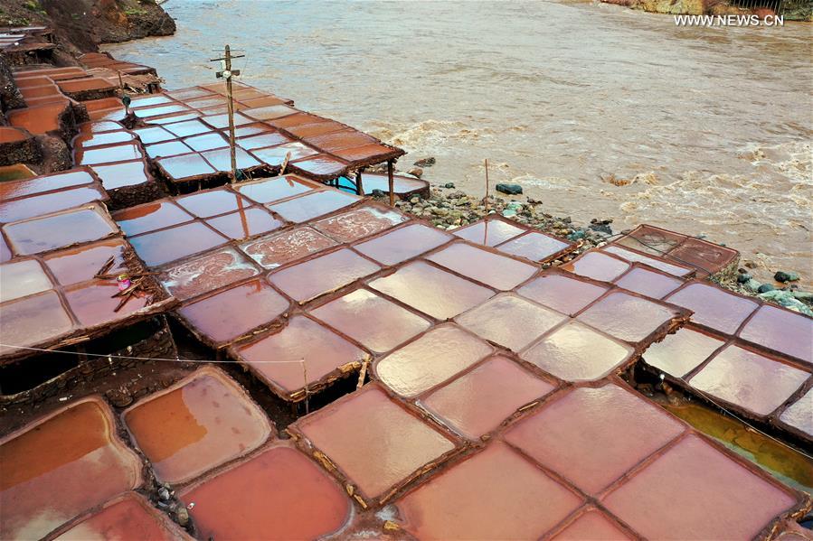 Aerial photo taken on Sept. 28, 2020 shows salt pans in Naxi Township of Mangkam County, Qamdo, southwest China