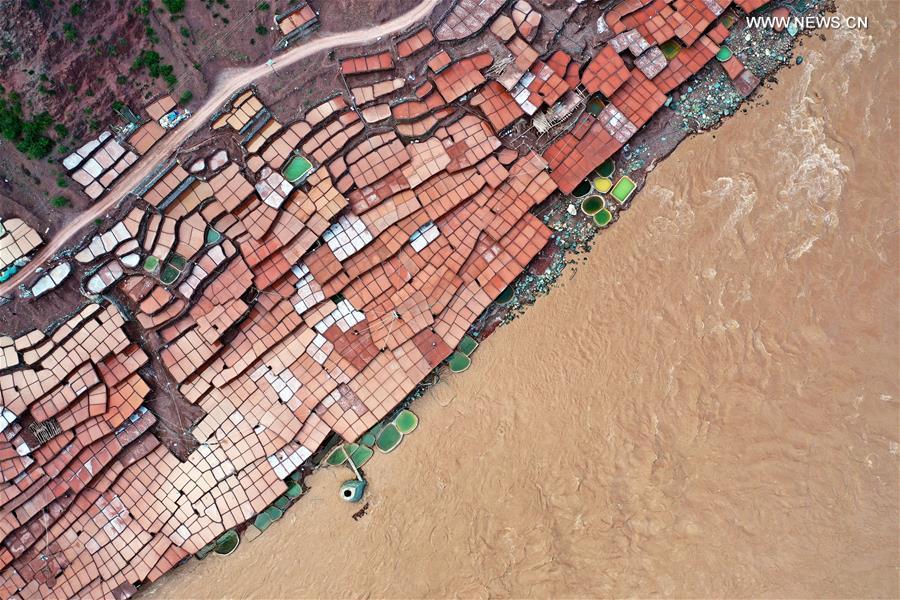 Aerial photo taken on Sept. 28, 2020 shows salt pans in Naxi Township of Mangkam County, Qamdo, southwest China