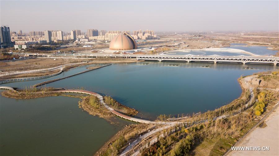 Aerial photo taken on Oct. 16, 2020 shows the Toutun River Bridge in Changji City, northwest China