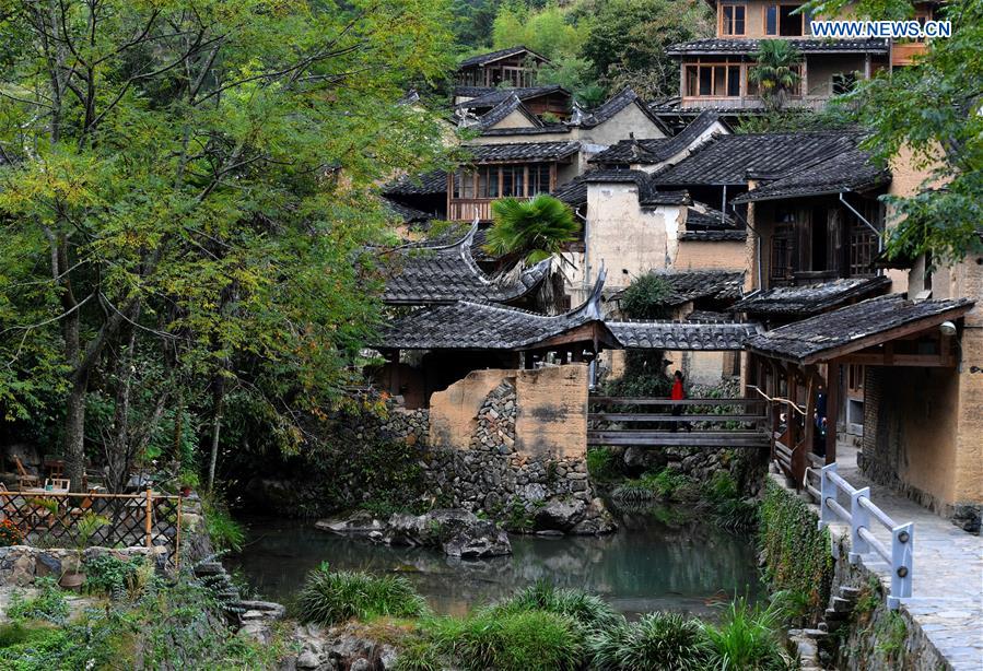 Photo taken on Oct. 21, 2020 shows a view of the home inns in Longtan Village of Pingnan County in Ningde City, southeast China