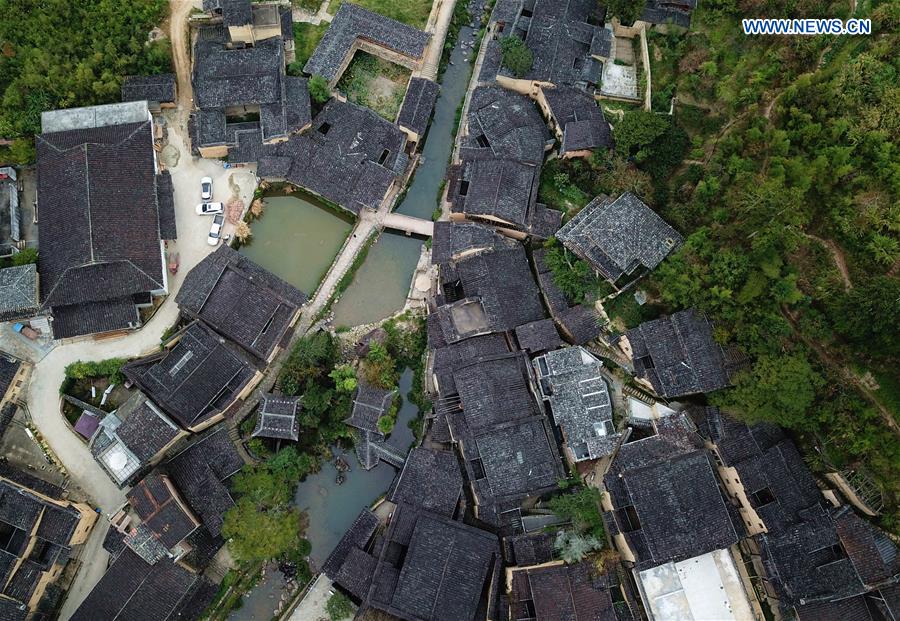 Aerial photo taken on Oct. 21, 2020 shows a view of the home inns in Longtan Village of Pingnan County in Ningde City, southeast China
