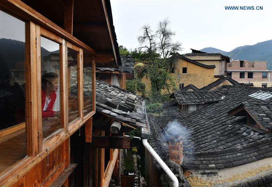 Photo taken on Oct. 21, 2020 shows a view of the home inns in Longtan Village of Pingnan County in Ningde City, southeast China