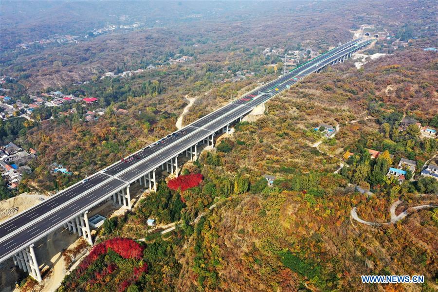 Aerial photo taken on Oct. 26, 2020 shows the Jinan-Tai