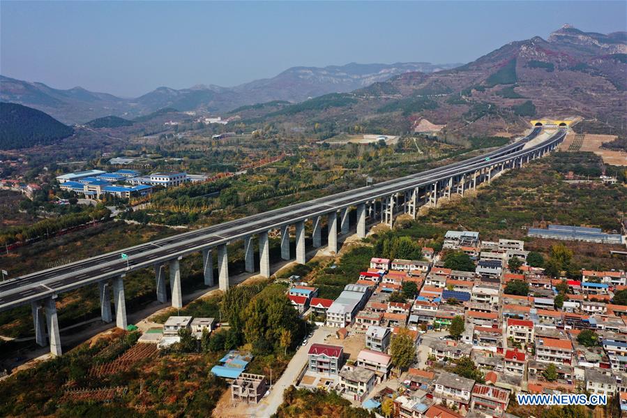 Aerial photo taken on Oct. 26, 2020 shows the Jinan-Tai