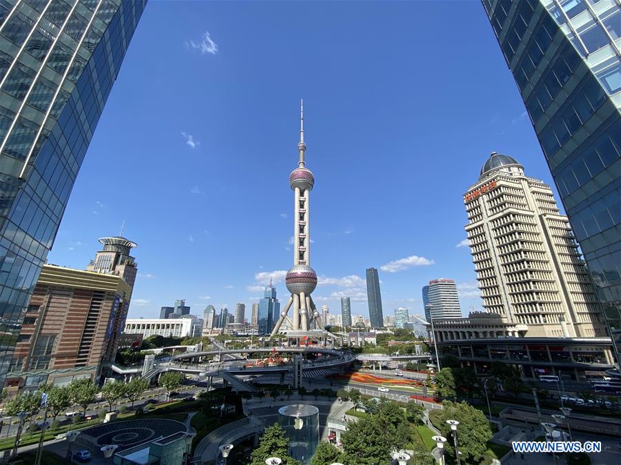 Cellphone photo taken on Nov. 3, 2020 shows the Lujiazui area in east China