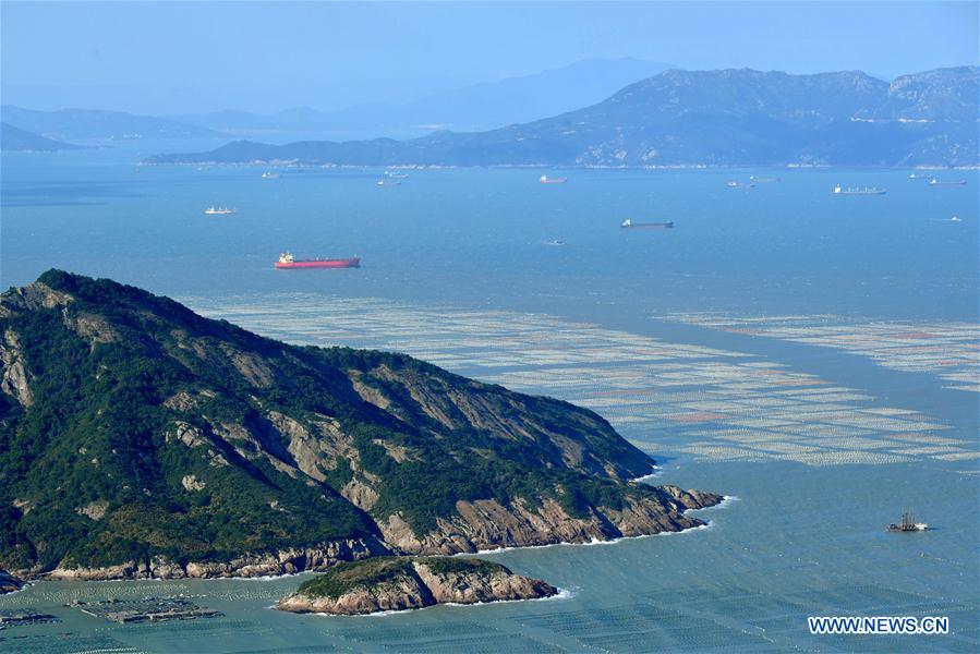 Photo taken on Nov. 10, 2020 shows an aquaculture farming area in Ankai Township, Lianjiang County, southeast China