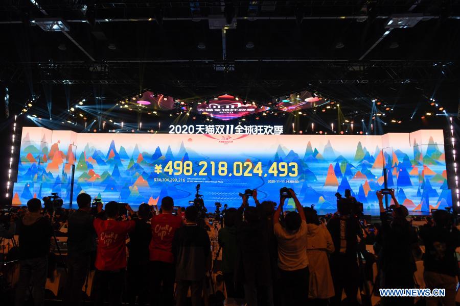 The giant screen shows sales on Alibaba