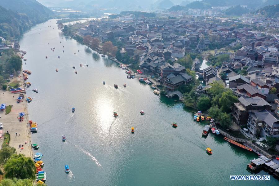 Aerial photo taken on Nov. 15, 2020 shows the view of Xiasi Ancient Town of Kaili in Qiandongnan Miao and Dong Autonomous Prefecture, southwest China