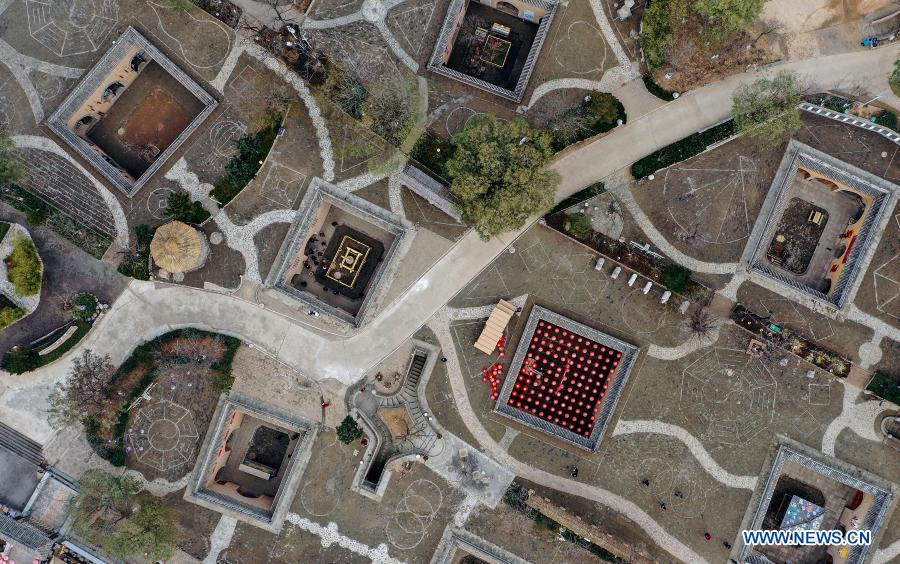 Aerial photo taken on Dec. 10, 2020 shows a general view of traditional Dikengyuan residences in Beiying Village, Zhangbian Township, Shanzhou District, Sanmenxia City of central China