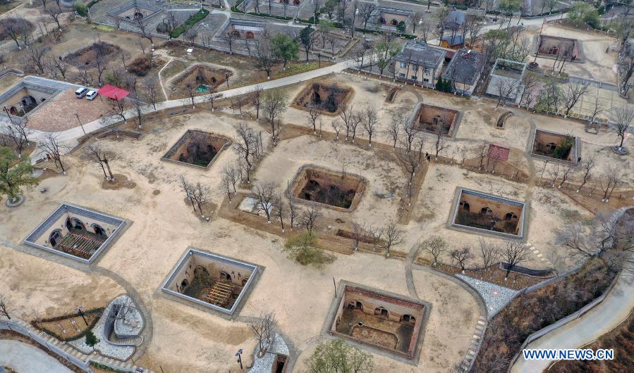 Aerial photo taken on Dec. 10, 2020 shows a general view of traditional Dikengyuan residences in Beiying Village, Zhangbian Township, Shanzhou District, Sanmenxia City of central China