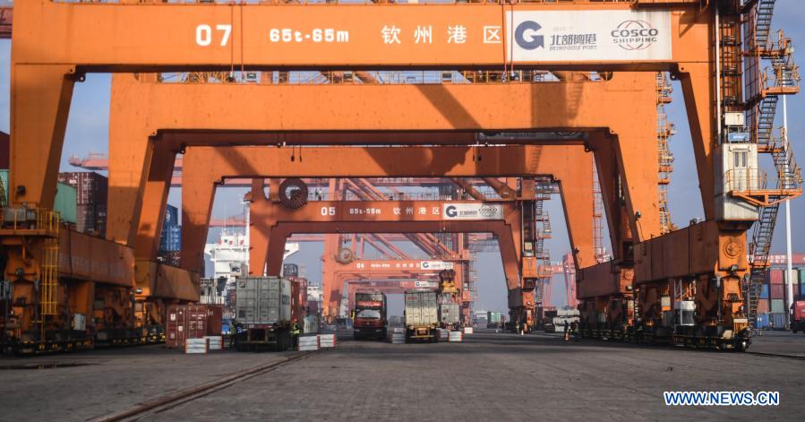 Photo taken on Dec. 28, 2020 shows a view of the Qinzhou Port in south China