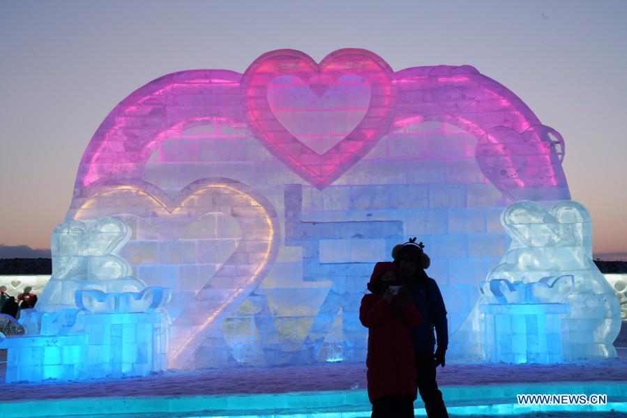 Photo taken on Dec. 24, 2020 shows an ice sculpture created by Sun Hongyan