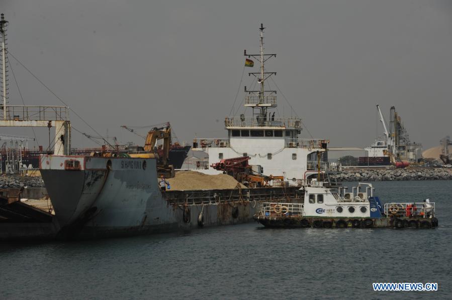 Photo taken on Jan. 5, 2021 shows the construction site of Tema Liquefied Natural Gas (LNG) Import Terminal Project in Tema, Ghana. Ghana