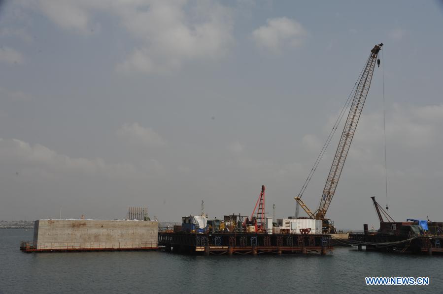 Photo taken on Jan. 5, 2021 shows the construction site of Tema Liquefied Natural Gas (LNG) Import Terminal Project in Tema, Ghana. Ghana
