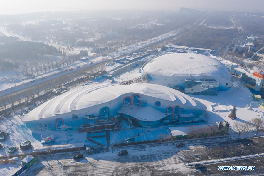 Aerial photo taken on Jan. 22, 2021 shows a view of the Harbin Polarland in Harbin, northeast China