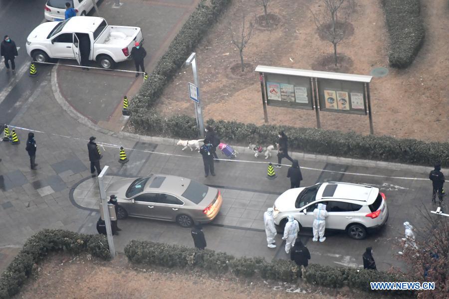 Residents are about to go to the COVID-19 quarantine center with their dogs in the Ronghui residential compound in Daxing