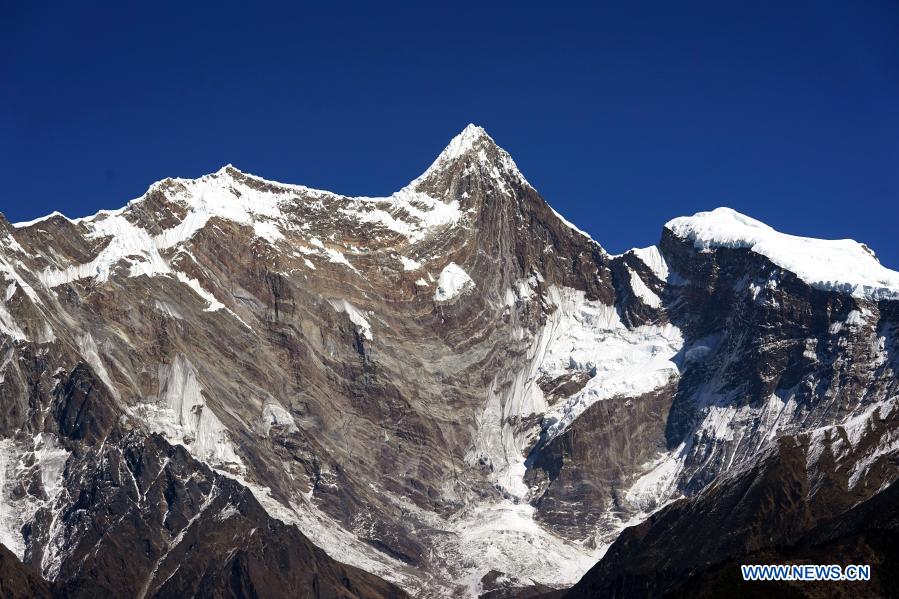 Photo taken on Jan. 28, 2021 shows the scenery of the 7,782-meter-high Mount Namjagbarwa in Nyingchi, southwest China
