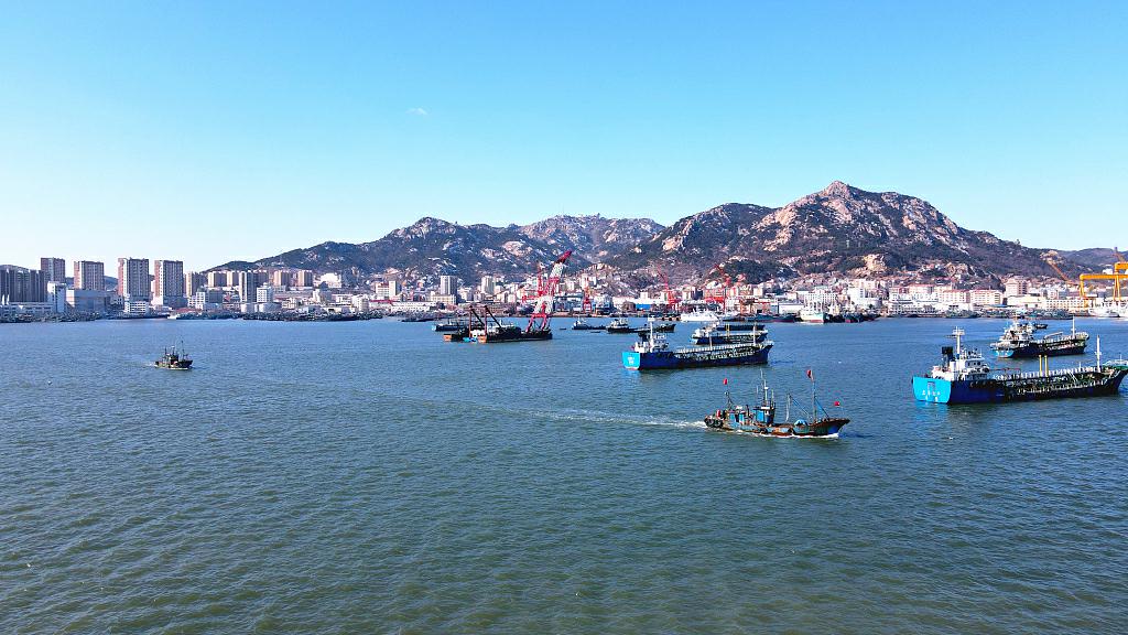 Fishing boats moored at Shidao fishing port in Rongcheng, Weihai, East China