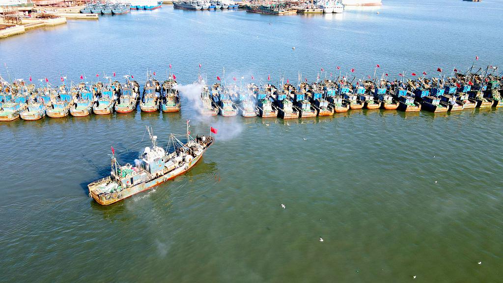 Fishing boats moored at Shidao fishing port in Rongcheng, Weihai, East China