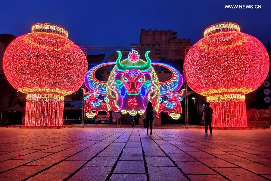 People view lanterns for the upcoming Chinese lantern festival, which falls on Feb. 26 this year, in Changzhou, east China