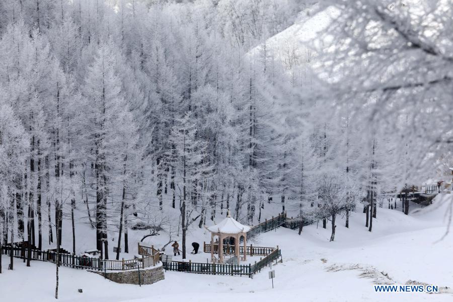 Photo taken on March 1, 2021 shows the scenery of Tuoliang scenic area in Pingshan County, north China