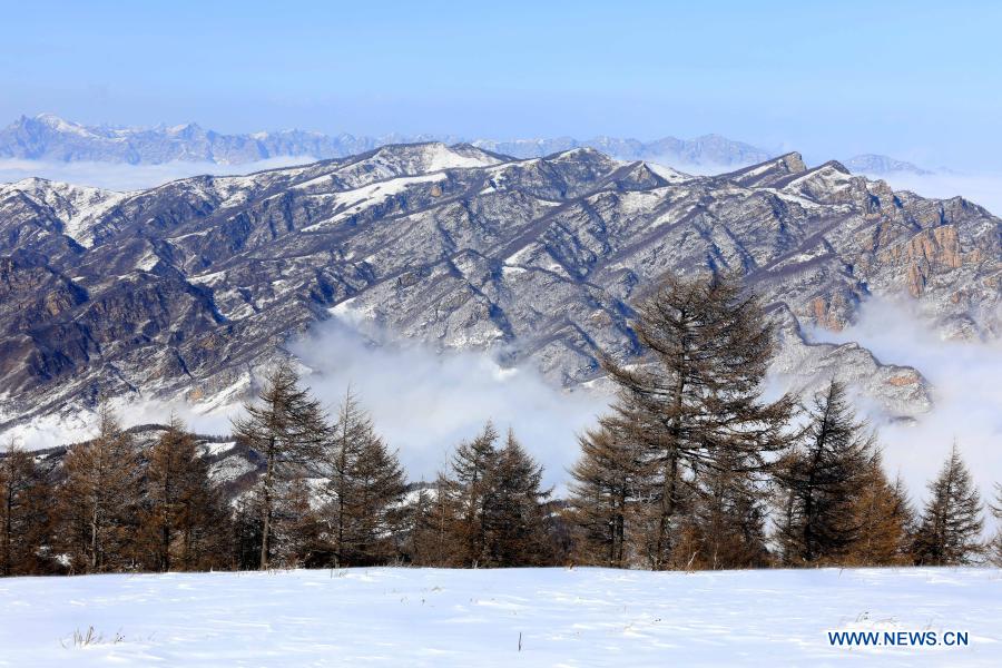 Photo taken on March 1, 2021 shows the scenery of Tuoliang scenic area in Pingshan County, north China