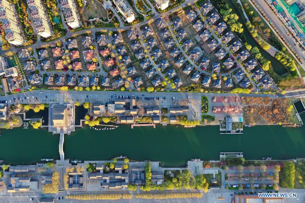 Aerial photo taken on April 13, 2021 shows a view of the Tangjin canal in Fengnan District of Tangshan, north China